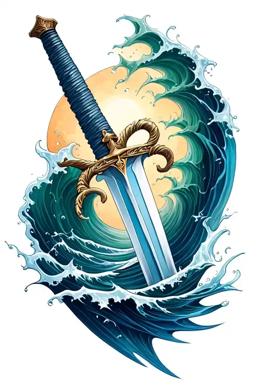 Water Waves And Sword Intertwined
