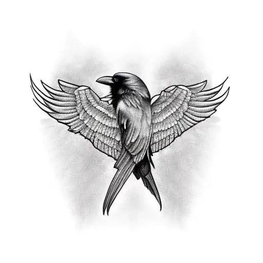 Raven With Wings Hugging The Arm