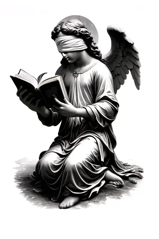 A Blindfolded Christian Angel Clutching A Book While Shushing With Its Pointer Finger