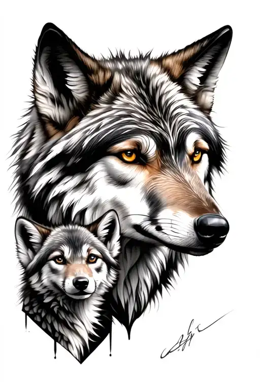Wolf With Cub Tribal