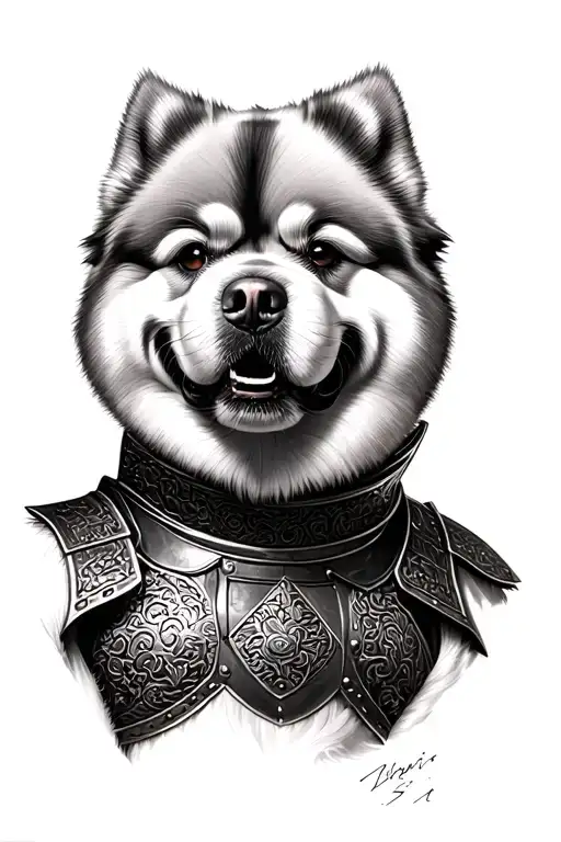 Chow Chow Head In Samurai Armor