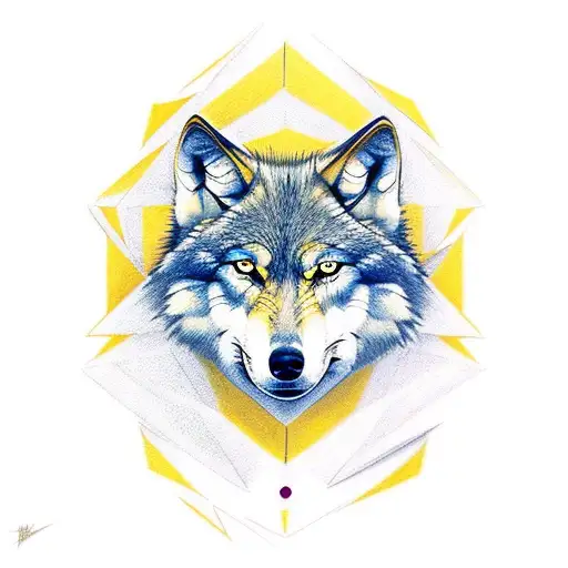 Wolf With Yellow Eyes With A Upside Down Triangle Behind It