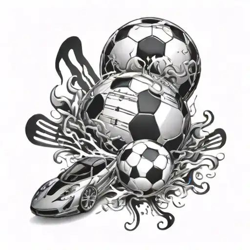 A Soccer Ball Morphing Into A Music Note With A Sports Car Racing In The Background