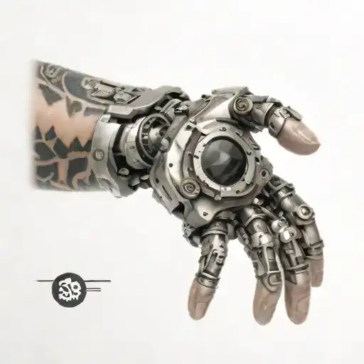 3D Tattoo On The Right Arm Simulating That The Skin Falls Off And Showing The Robotic Interior
