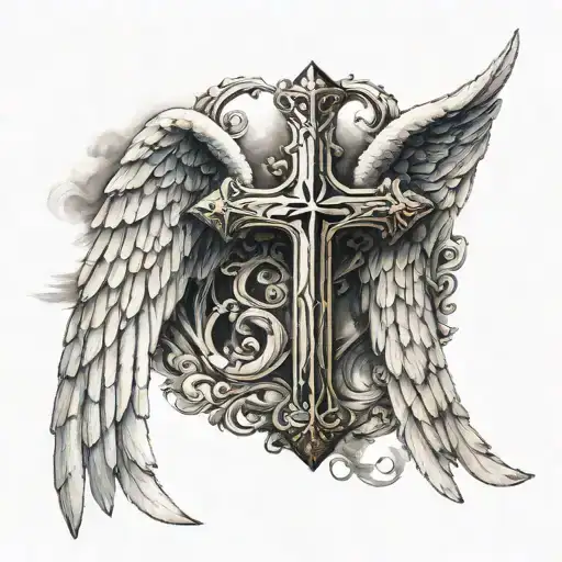 Cross With Half Bath Wing Half Angel Wings