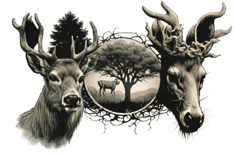 Deer And The Tree Of Life And Death