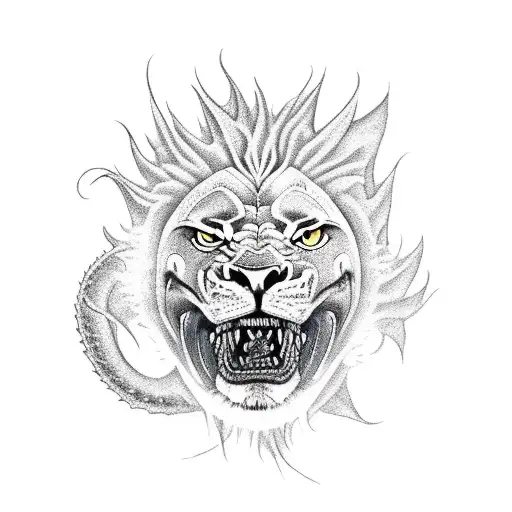 Dragon And A Lion Eating A Human Soul