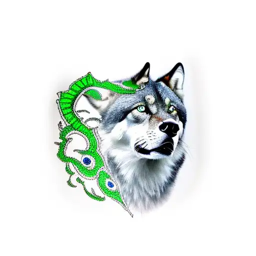 Arm Sleeve Of A Sexy Green Eye Woman With A Hyper Realistic Wolf