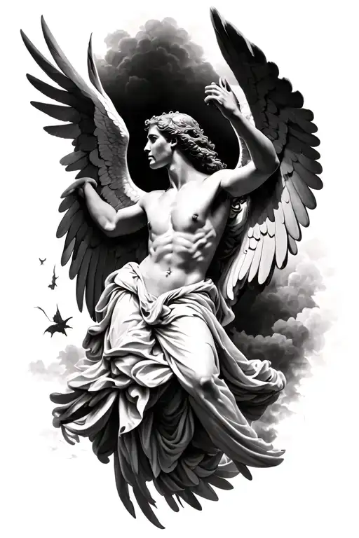 Icarus Falling Angel Black And White