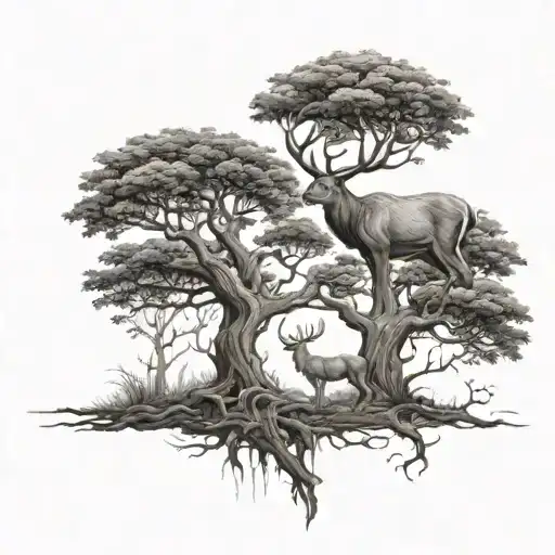 Deer And The Tree Of Life And Death