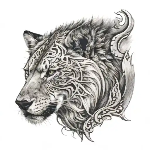 Half Wolf Half Lion Split In The Middle