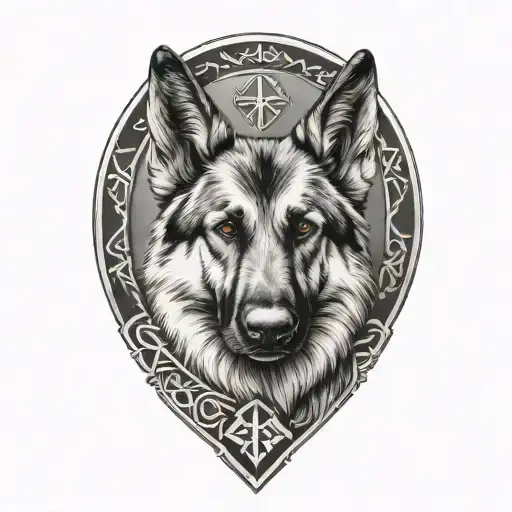 German Shepherd Viking Runes No Frame