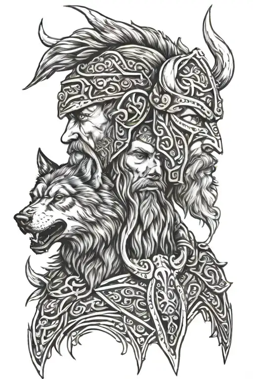 Viking And Wolf Head