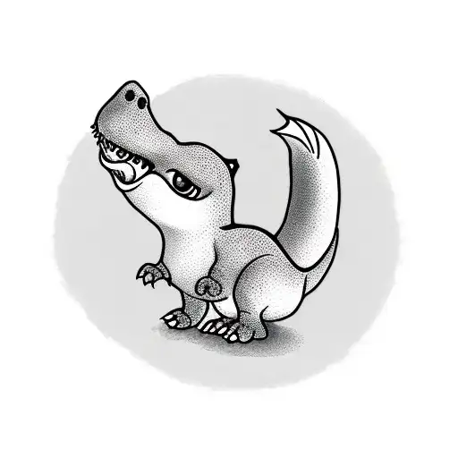 A Small Cute Baby Dino On Two Leg That Has A Sad Face And Is Holding A Fox Plushie