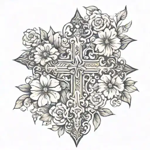 Simple Cross With Floral Background
