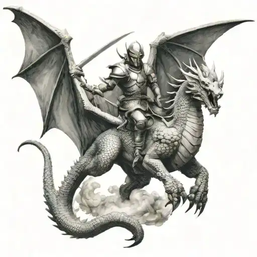 Warrior Riding Dragon Into Battle