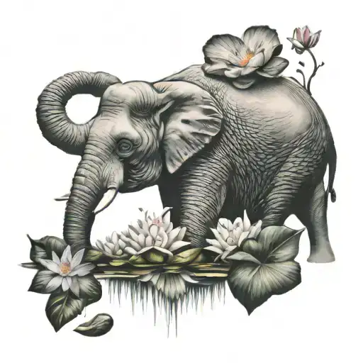Elephant And Water Lily