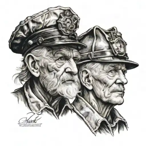 Janus Head Of An Old Doctor And A Young Firefighter