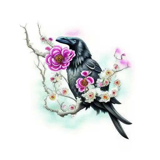 Axe With Raven And Flowers