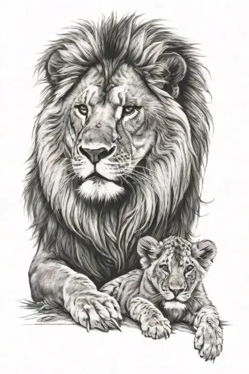 Lion With His Cub