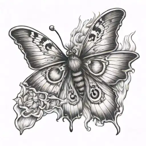 Moth With Human Eyes In Wings And Flames In The Iris