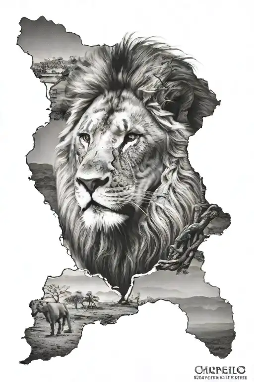Lion In Shape Of Africa Continent