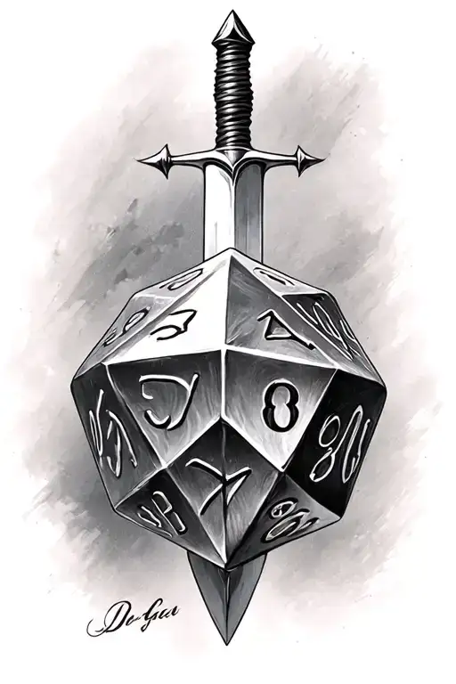 D20 With Sword Piercing The Die
