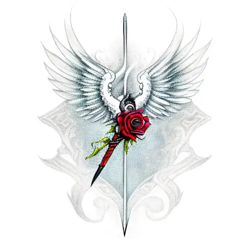 Arm Dragon With Wings And Sword And A Rose