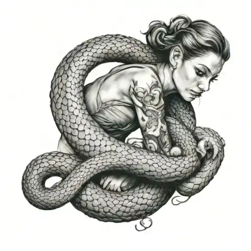 Tattoo Of A Woman With A Snake Coiled Around Her Body