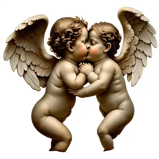 Two Baby Angels Kissing Each Other