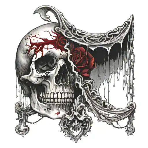 Half Moon With An Skull And Blood