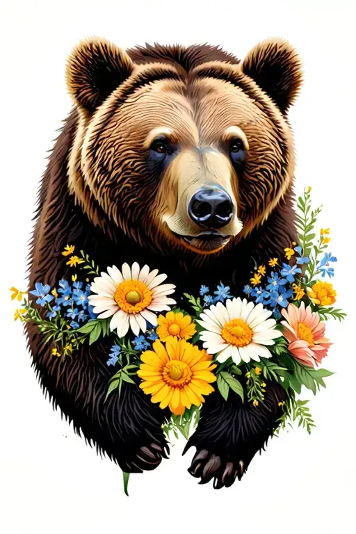 Grizzly Bear In Wild Flowers