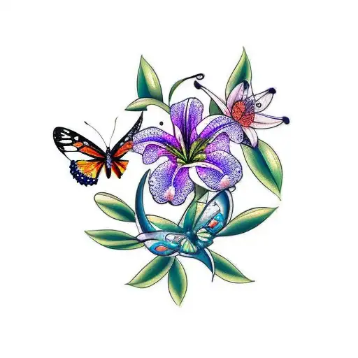 A Memorial Tattoo For Mum That Incorporates Lily Flowers And A Small Butterfly