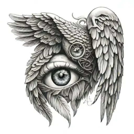 A Pair Of Angel Wings Intertwined With A Realistic Eye And A Heart Symbol