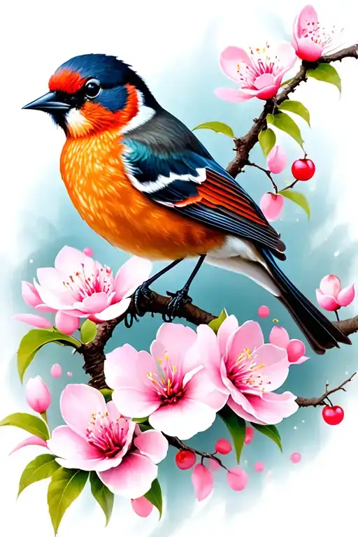 Realistic Cherry Blossom Bird