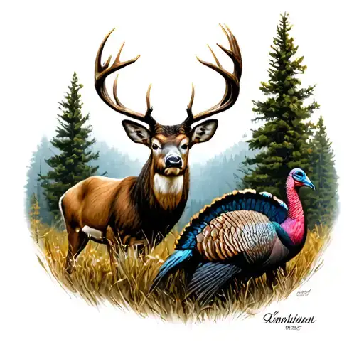 Whitetail Deer And Turkey Landscape