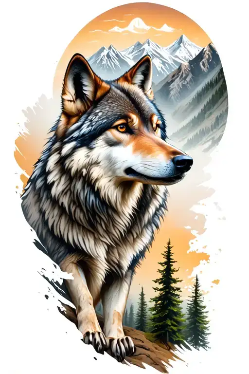 Wolf And Woods And Mountains
