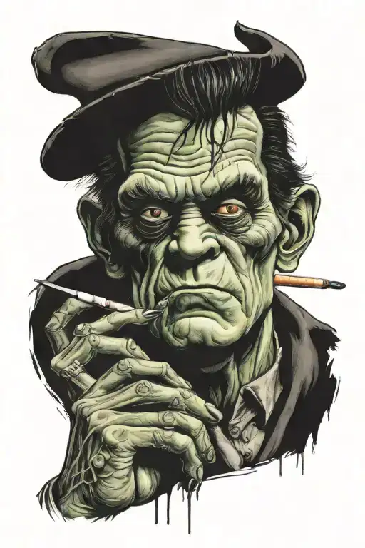 A Punk Rock Portrait Of Frankenstein's Monster Smoking A Cigarette