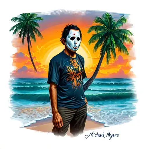 Michael Myers Beach Scene With Palm Tree