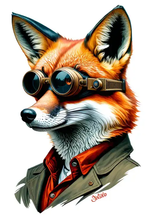 Fox Head And Shoulders Wearing 1900S Car Racing Goggles