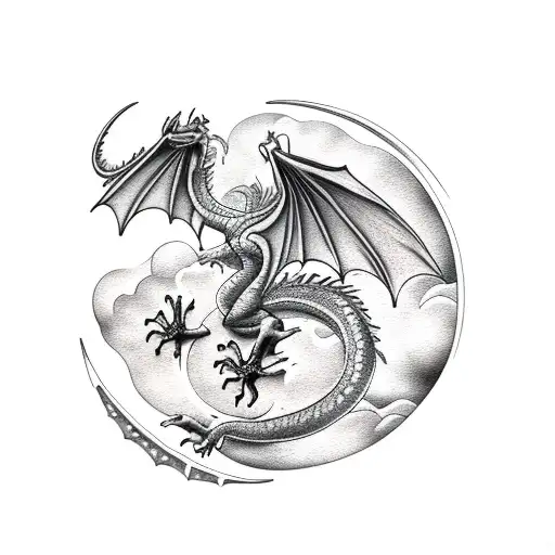 Dragon With Moon Behind