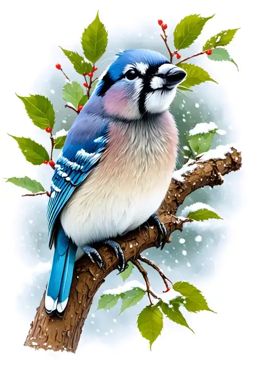 Bleu Jay Bird Apple Tree Winter Marmot