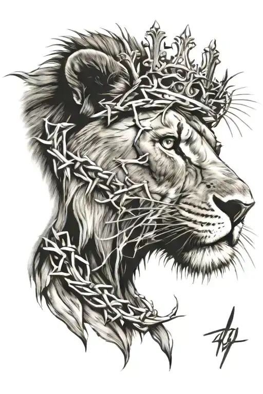 Roaring Lion Wearing Crown Of Thorns