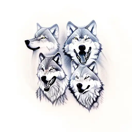 3 Wolves Howling At The Moon