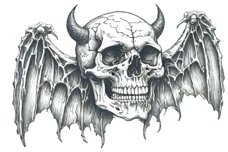 Skull With Bat Wings Spread Wide