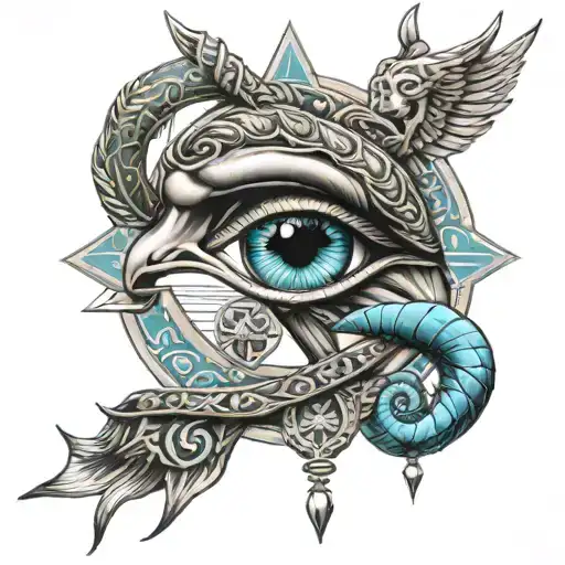 Rod Of Asclepius Medical Staff Anubis In The Background With The Eye Of Ra Above