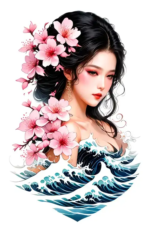 Japanese Waves Cherry Blossom Full Sleeve