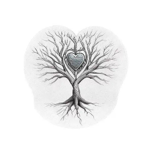 Family Tree And Heart In The Bottom Of Roots
