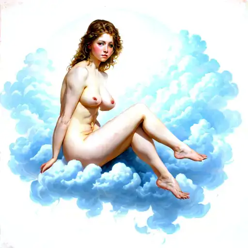Nude Woman Sitting On A Cloud