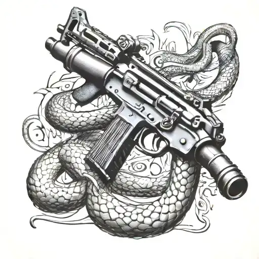Ak-47 With A Snake Going Around